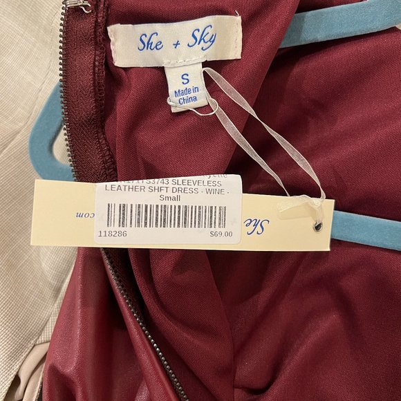 She + Sky Small Burgundy Maroon Pleather Dress - Picture 3 of 3